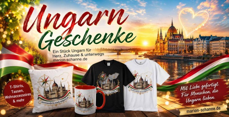 Ungarn Geschenke: Neue Shop-Kategorie mit T-Shirts, Tassen und Wohnaccessoires